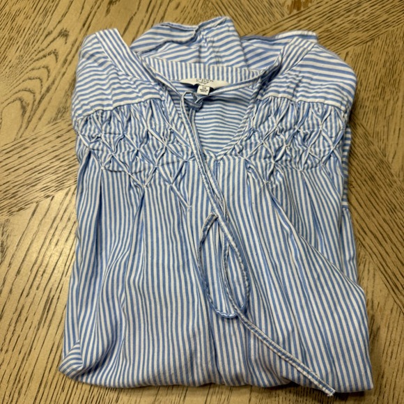 Crown & Ivy Curvy 3X Blue White Striped Tie Neck Blouse Top Boho Peasant - Picture 1 of 9
